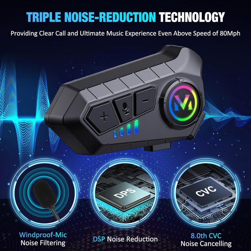 FEYA Motorcycle Helmet Headset - Super Long Battery Life, Helmet Headphones Single Use Headset with Soft/Hard Mic,IPX6 Automatic Answer/Music Control/Intelligent Noise/Wake up Siri - Image 3